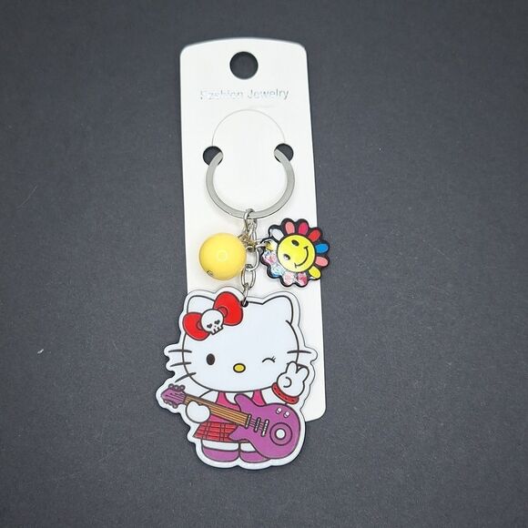 Guitar Hello Kitty winking dangle smiley flower sunshine acrylic accessory - Picture 2 of 3